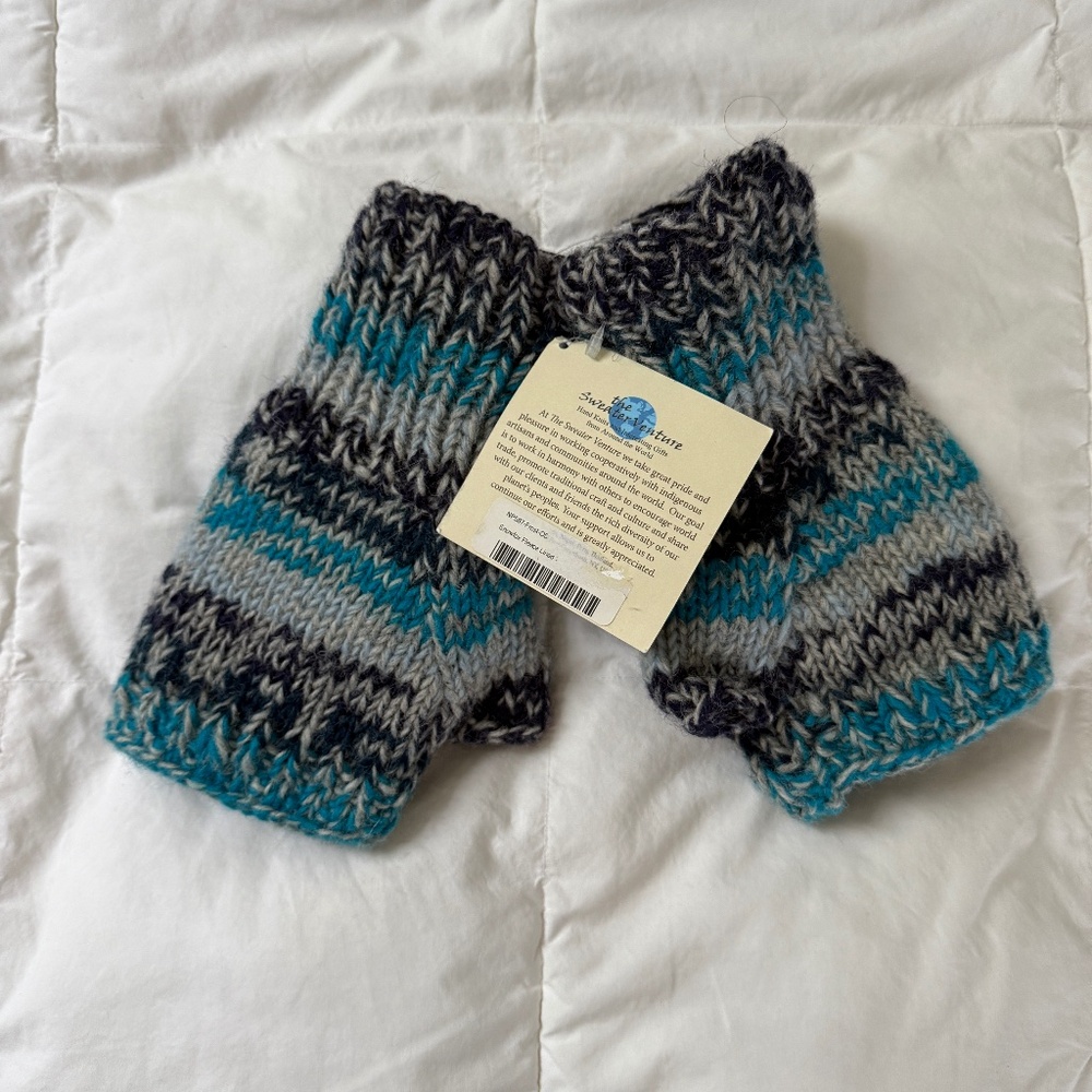 Hand Knit Fingerless Gloves / Mittens - Wool
